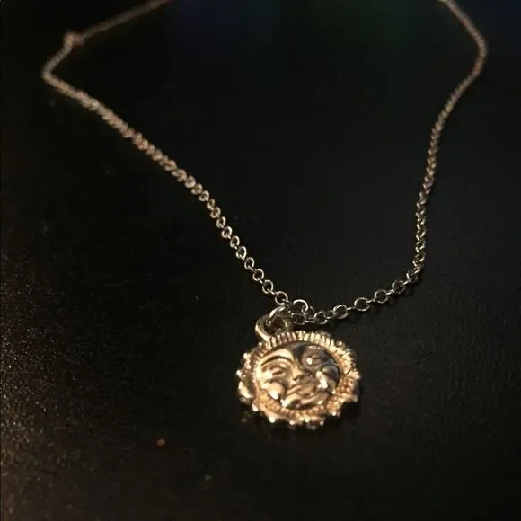 Sun Face Necklace Silver coloured Chain - Picture 3 of 11